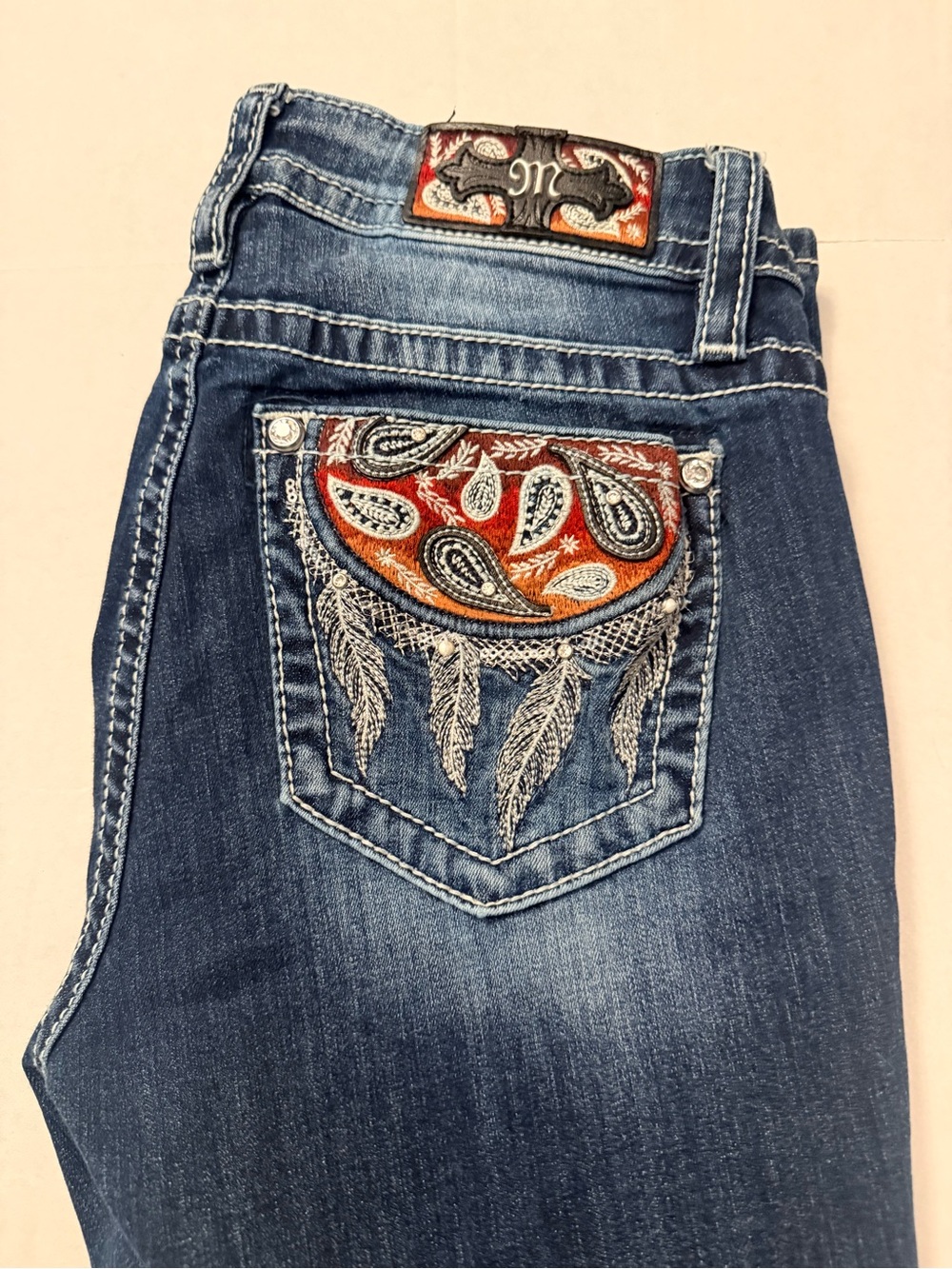 MISS ME - Women's Jeans - Mid-Rise Bootcut - Embellished Denim Blue